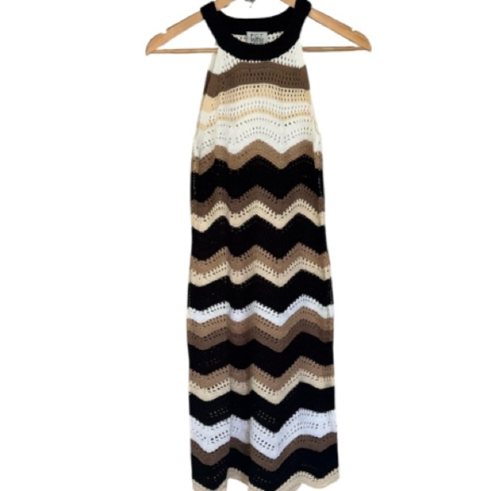 Crochet dress striped chevron zig zag knit midi sleeveless large stretch NEW